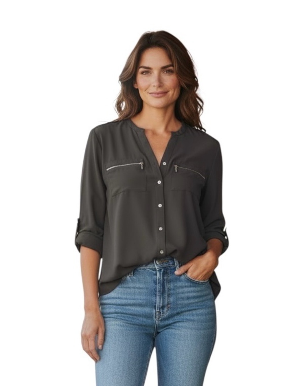 Calvin Klein Charcoal Button-Front Blouse